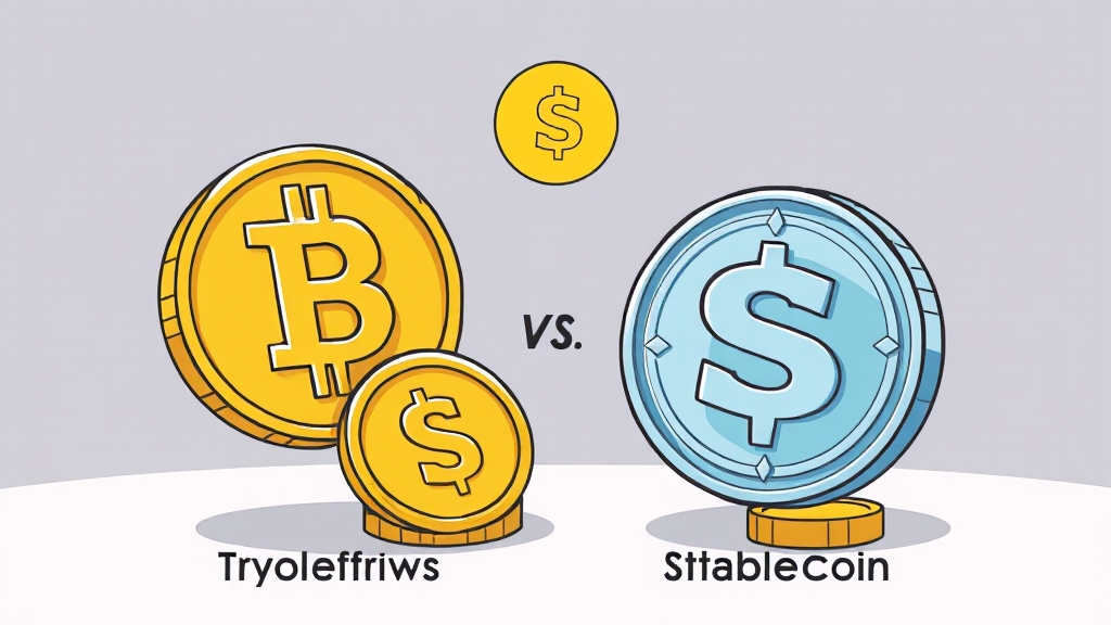 스테이블코인 vs 일반 암호화폐 (cartoon 스타일)