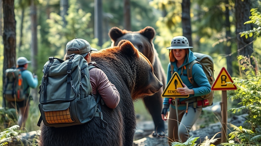 곰 피해, 어떻게 예방해야 할까? (realistic 스타일)