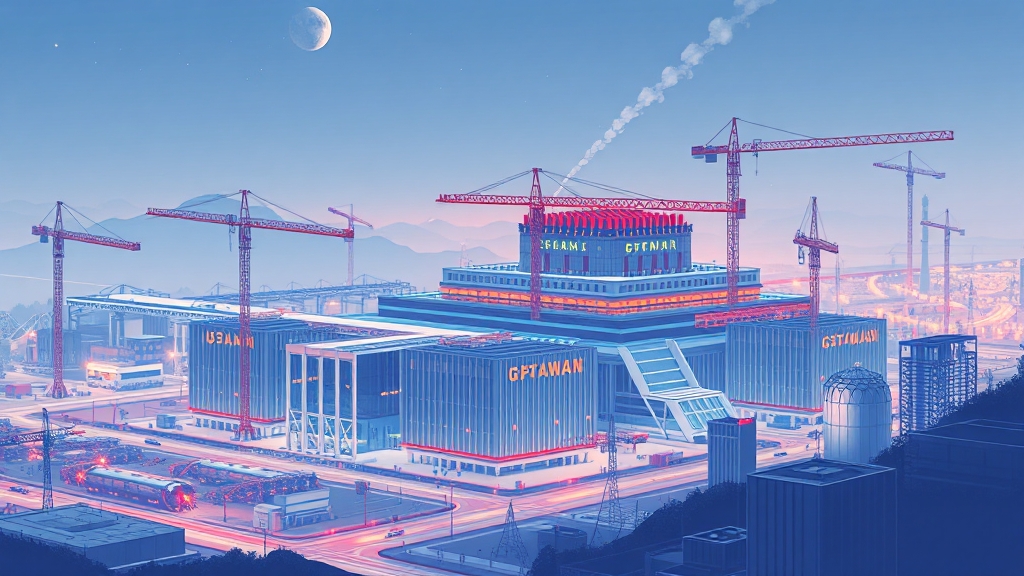 SK AI 데이터센터 울산: 친환경 구축, 지역 경제 기여, 미래 전망 4 건설 현황 및 핵심 기술 (illustration 스타일)