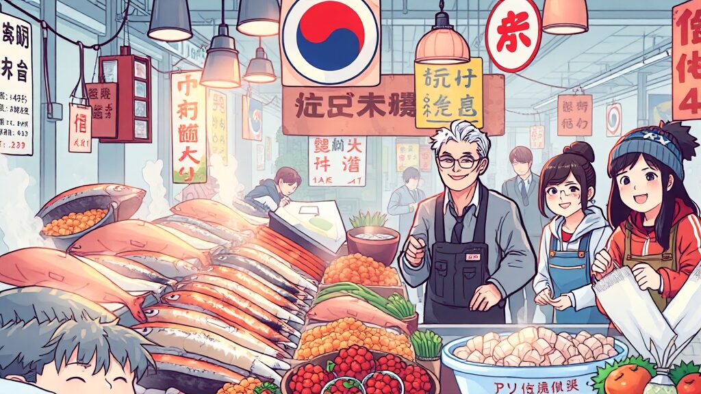 수산물 시장, 기회일까 위기일까? (illustration 스타일)