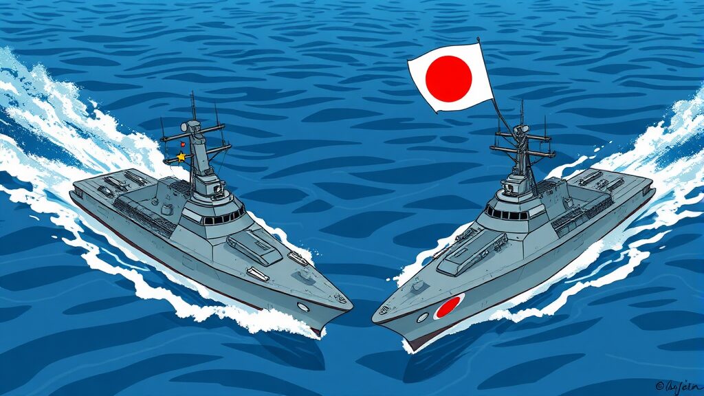 군사력 비교: 중국 vs 일본 (cartoon 스타일)