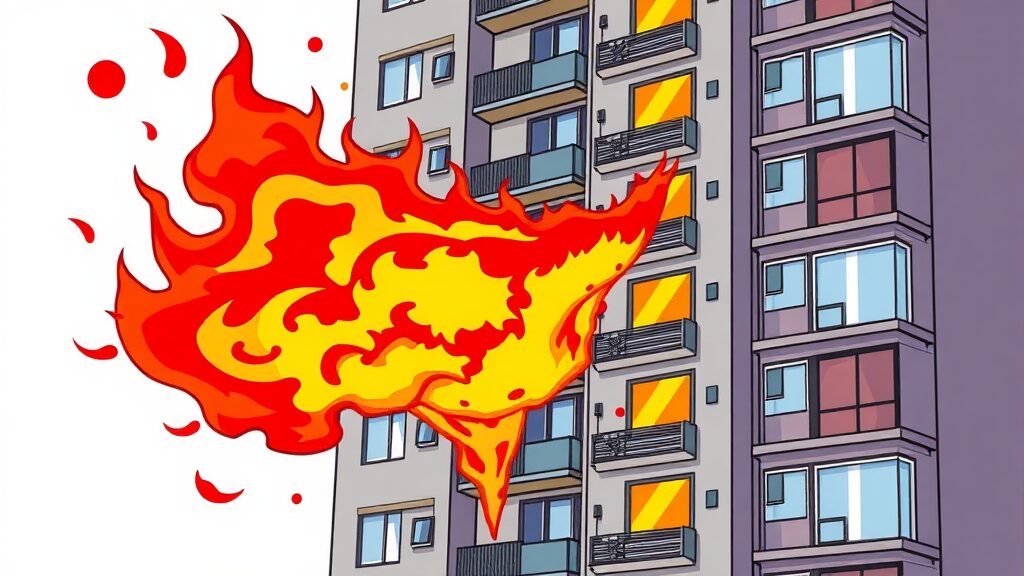 국내 고층 건물 안전 시사점 (cartoon 스타일)