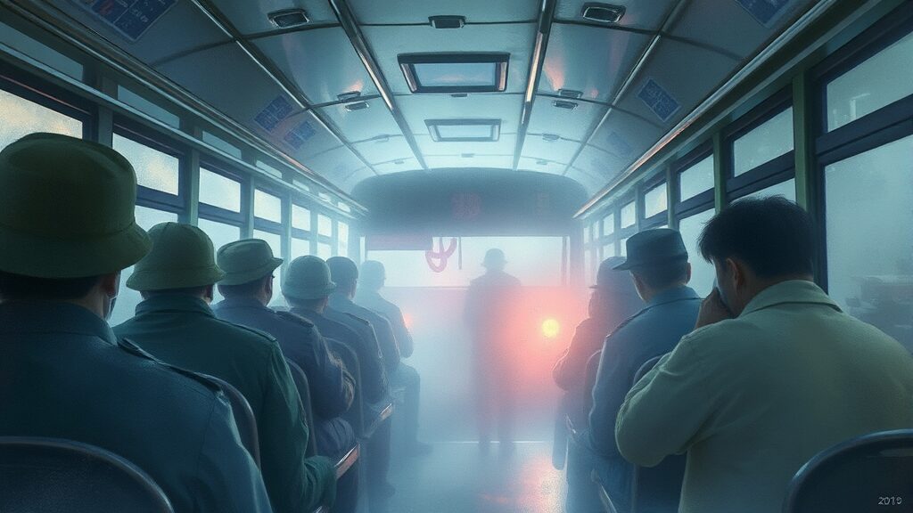 계엄 버스 논란, 그 배경은? (watercolor 스타일)