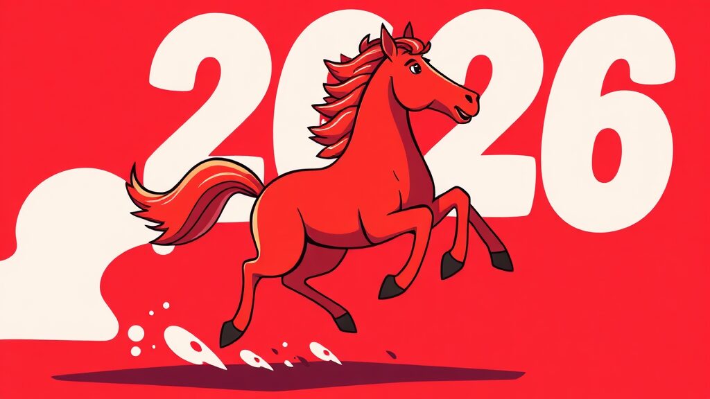 2026년, 붉은 말의 해 의미 (cartoon 스타일)