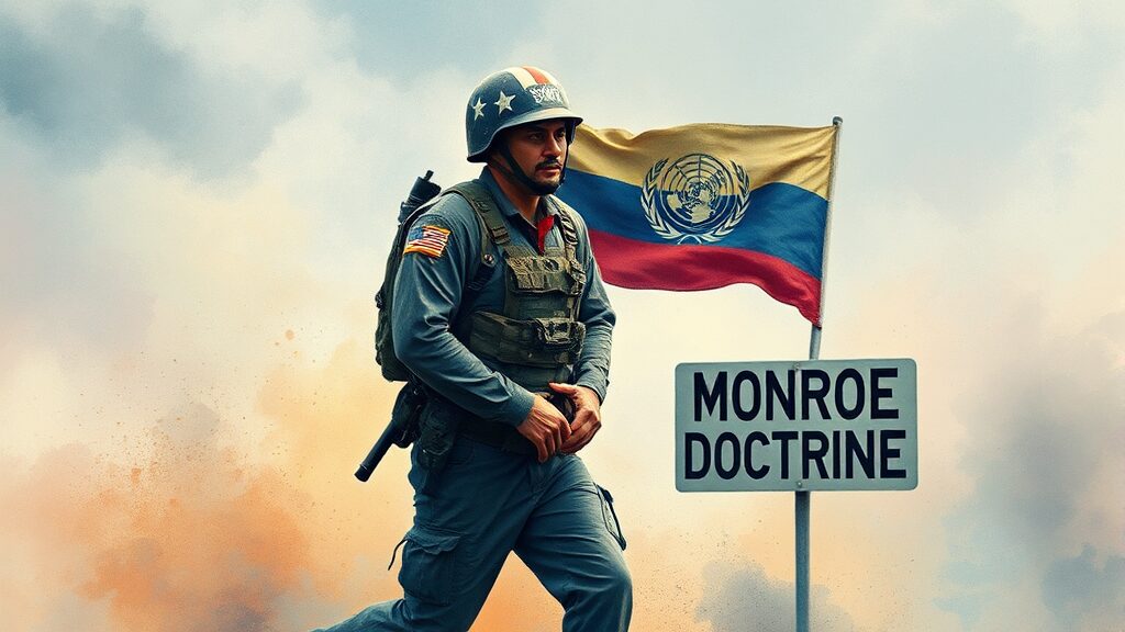 미국 개입, 국제법 위반 논란 (watercolor 스타일)