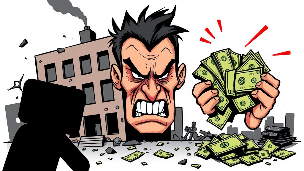 폭행 사건 상세 내용: 피해자와 합의 시도 (cartoon 스타일)