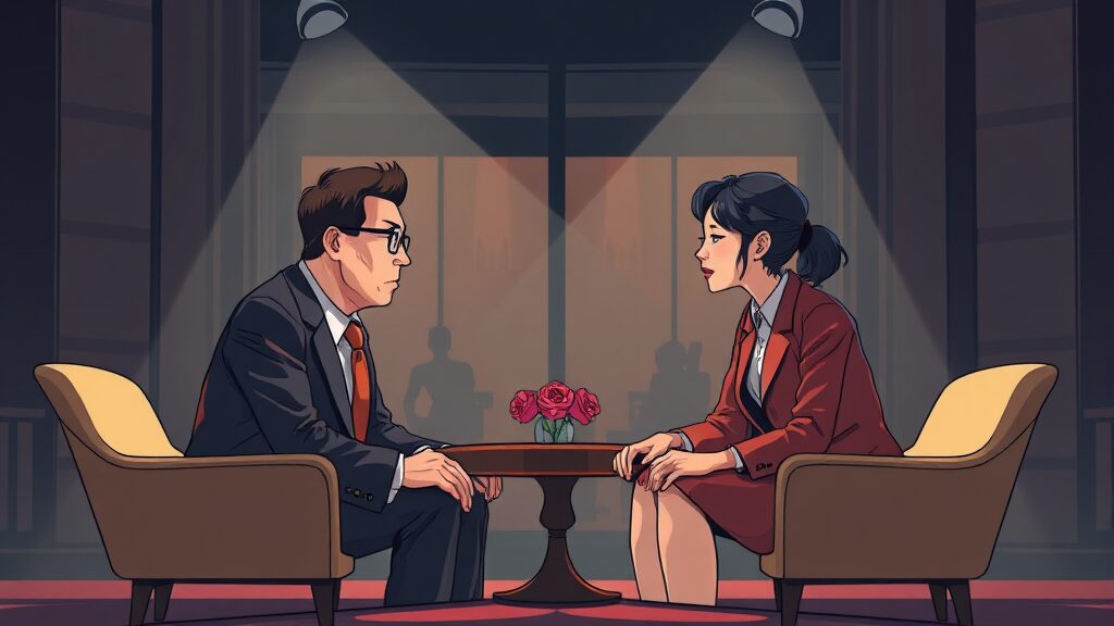 오찬 내용, 무엇이 문제인가? (illustration 스타일)