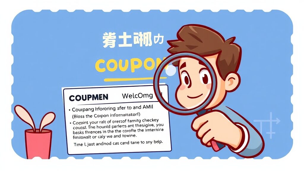 쿠폰 사용, 조건은? (cartoon 스타일)