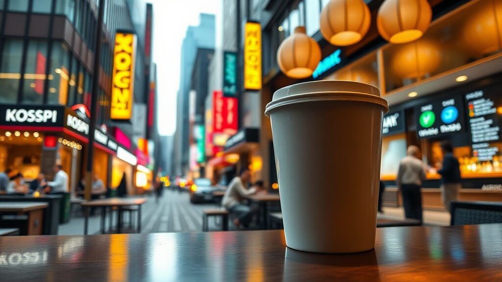 코스피 연동 커피 매장 (realistic 스타일)