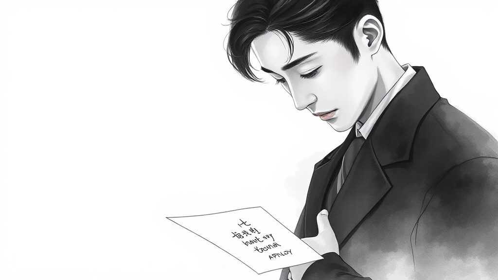 자필 사과문 내용 분석 (watercolor 스타일)