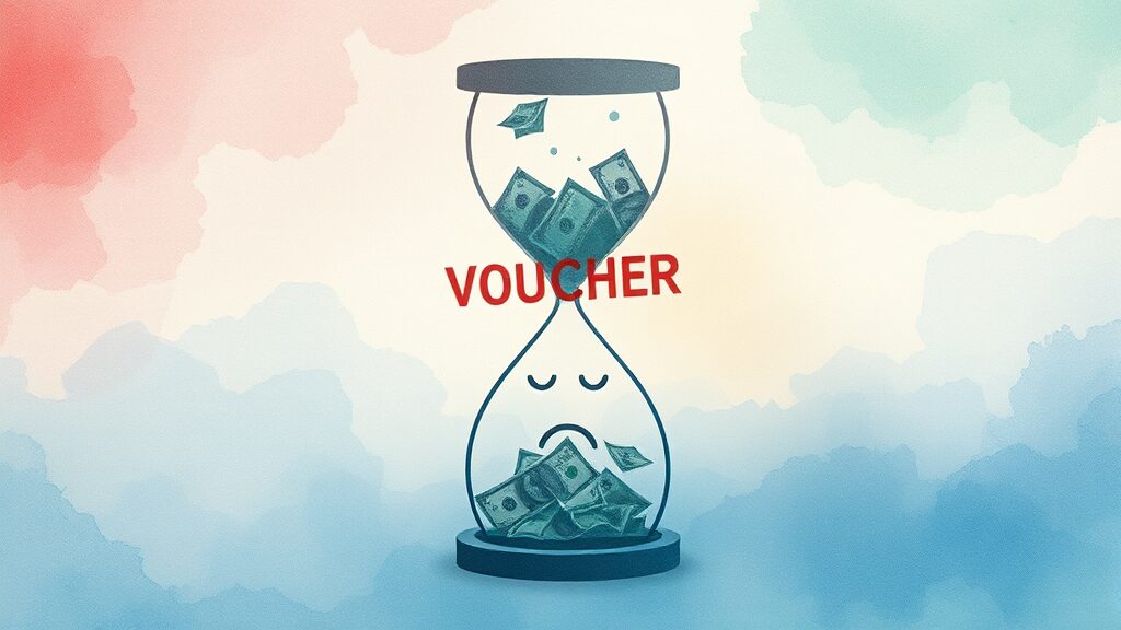 경영안정바우처: 소상공인 4대보험료 지원 A to Z (대상, 조건, 납부) 7 바우처 사용 시 유의사항 (watercolor 스타일)