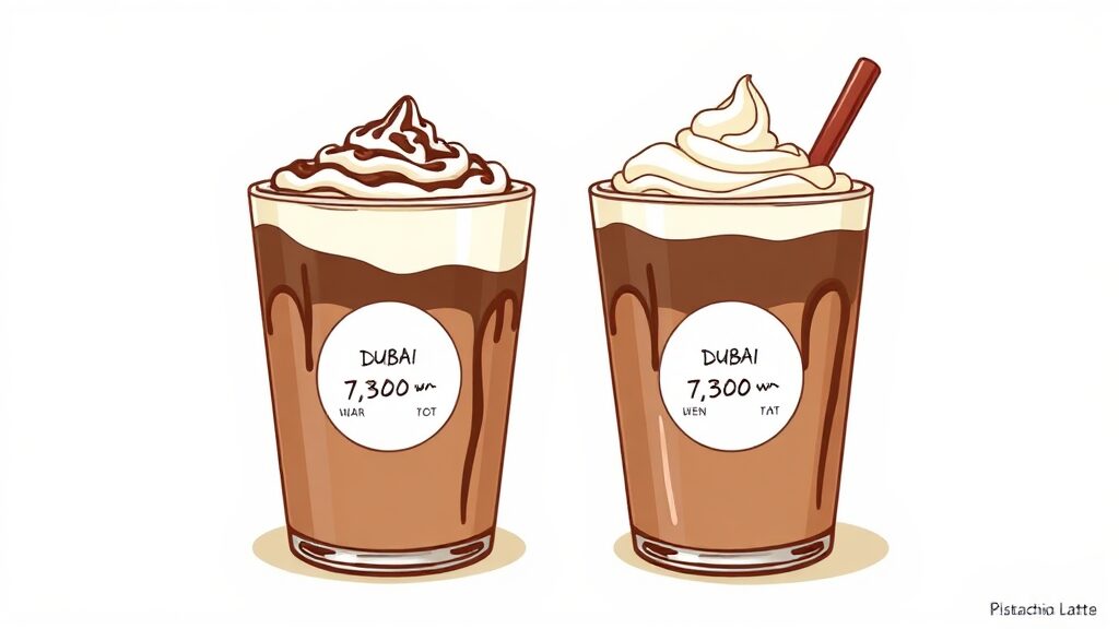 두바이 초콜릿 라떼, 가격과 영양 정보는? (illustration 스타일)
