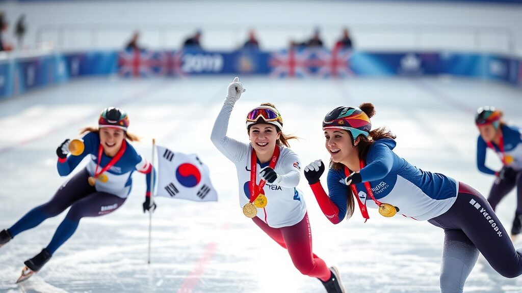 여자 3,000m 계주: 한국 쇼트트랙의 역사 (realistic 스타일)