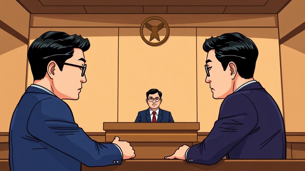 윤석열 측 반론과 법원의 판단 기준 (cartoon 스타일)