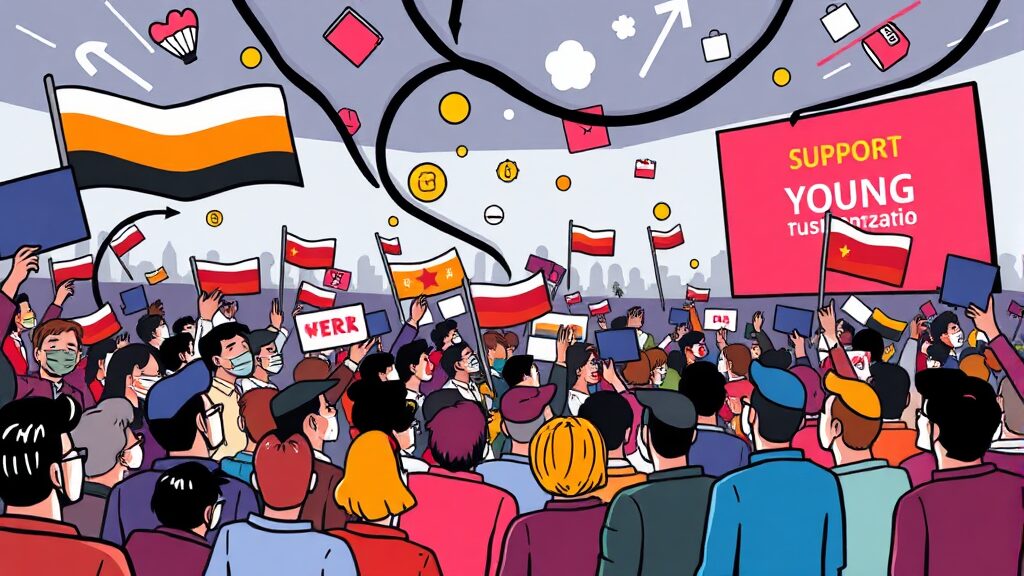 당정 불협화음, 지지율 변화와 민심에 미치는 영향 (cartoon 스타일)