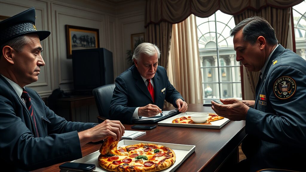 펜타곤 피자 지수 탄생 배경 (realistic 스타일)