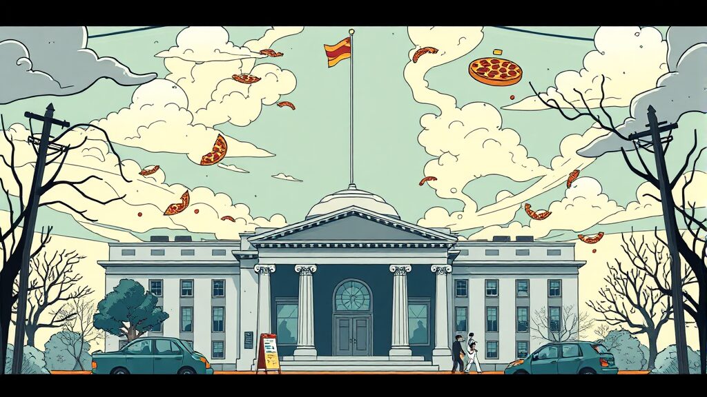 펜타곤 피자 지수 작동 원리 (illustration 스타일)