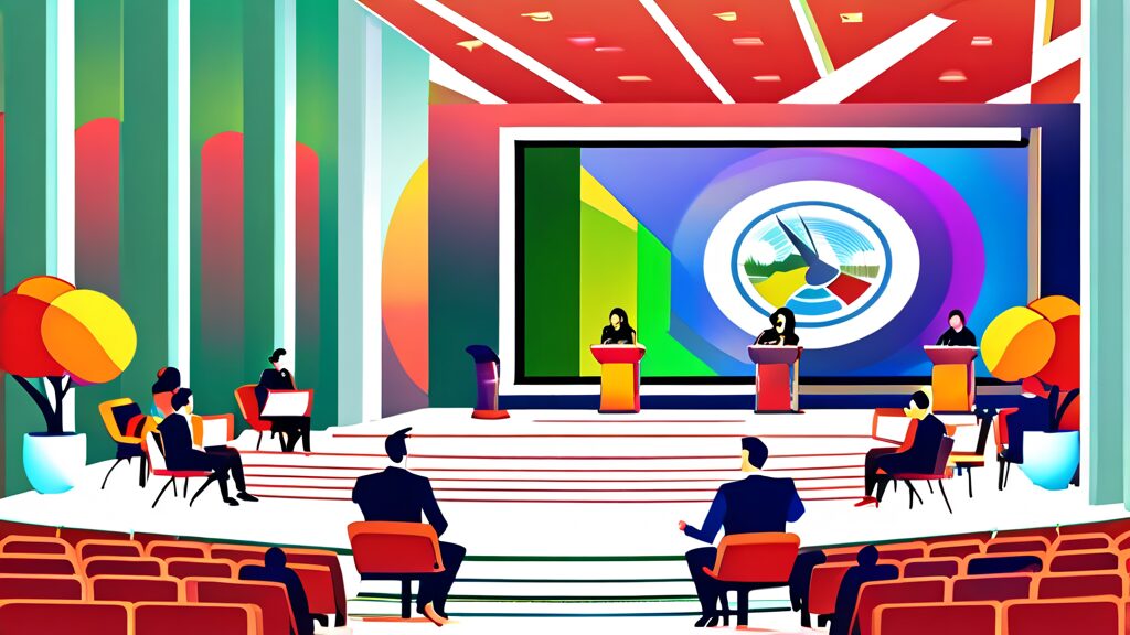 합동연설회: 정책 검증의 장 (cartoon 스타일)