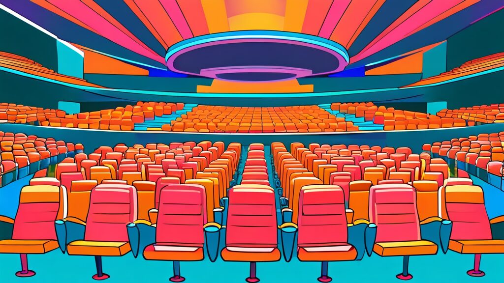 좌석 선택 가이드: 시야 제한 구역부터 사운드 체크석까지 (cartoon 스타일)